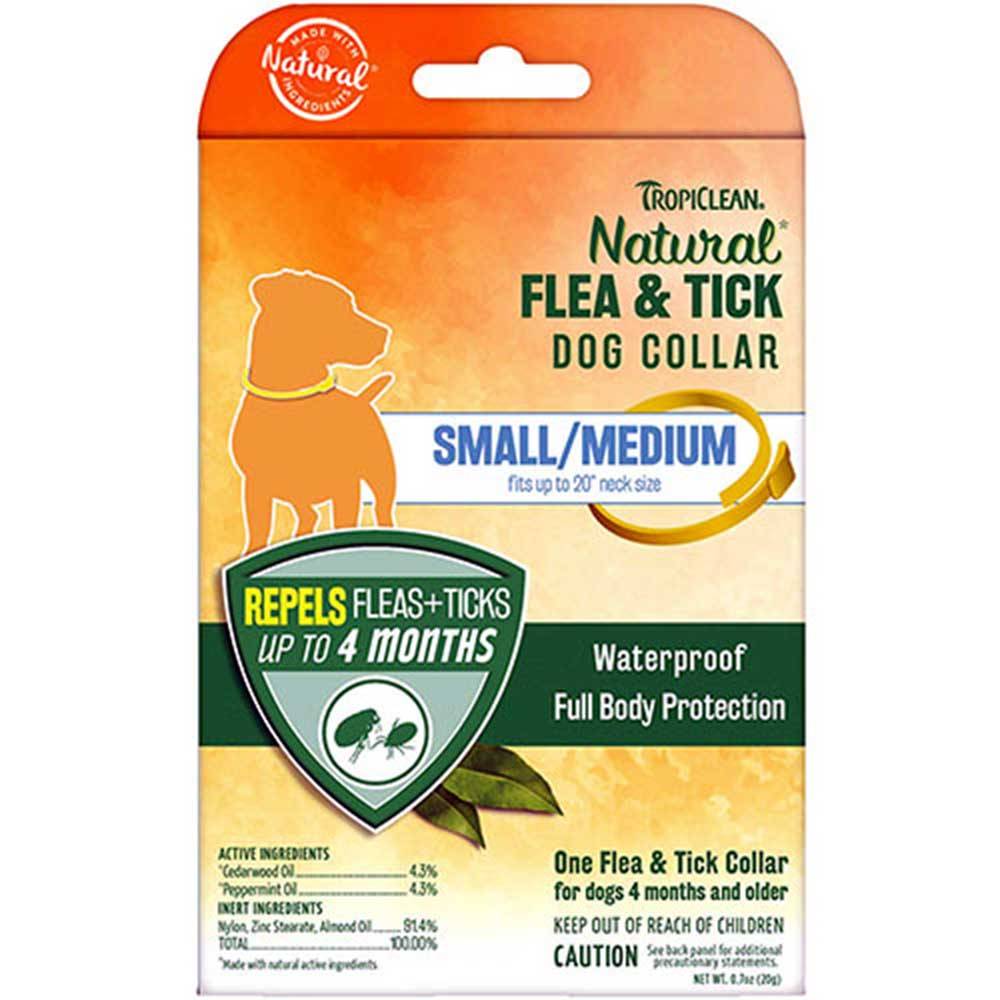 Tropiclean Natural Flea & Tick Collar for Dogs, featuring natural ingredients and waterproof design, suitable for large dogs.