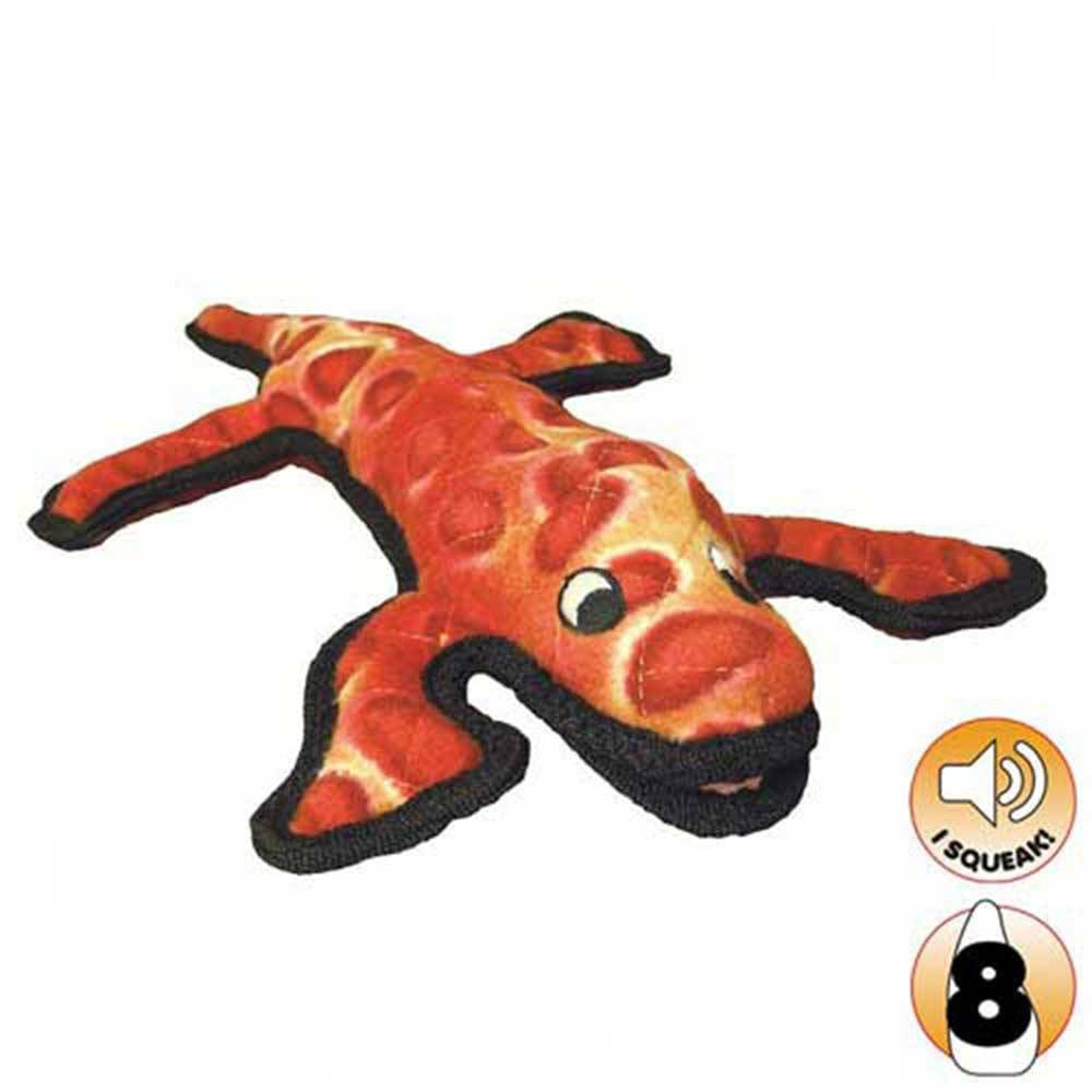 Tuffy Desert Creature Series Lizzy The Lizard Dog Toy, featuring durable nylon and fleece materials, designed for tough play and cuddling.