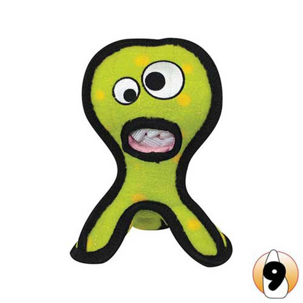 Tuffy G3 Alien Dog Toy in green, featuring a cute alien design with multiple layers for durability.