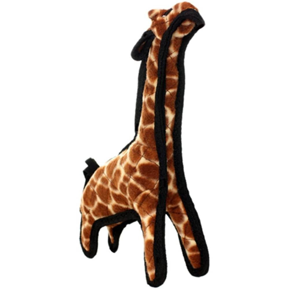 Tuffy Jr Zoo Giraffe dog toy with soft fleece and durable layers, designed for medium to large dogs.