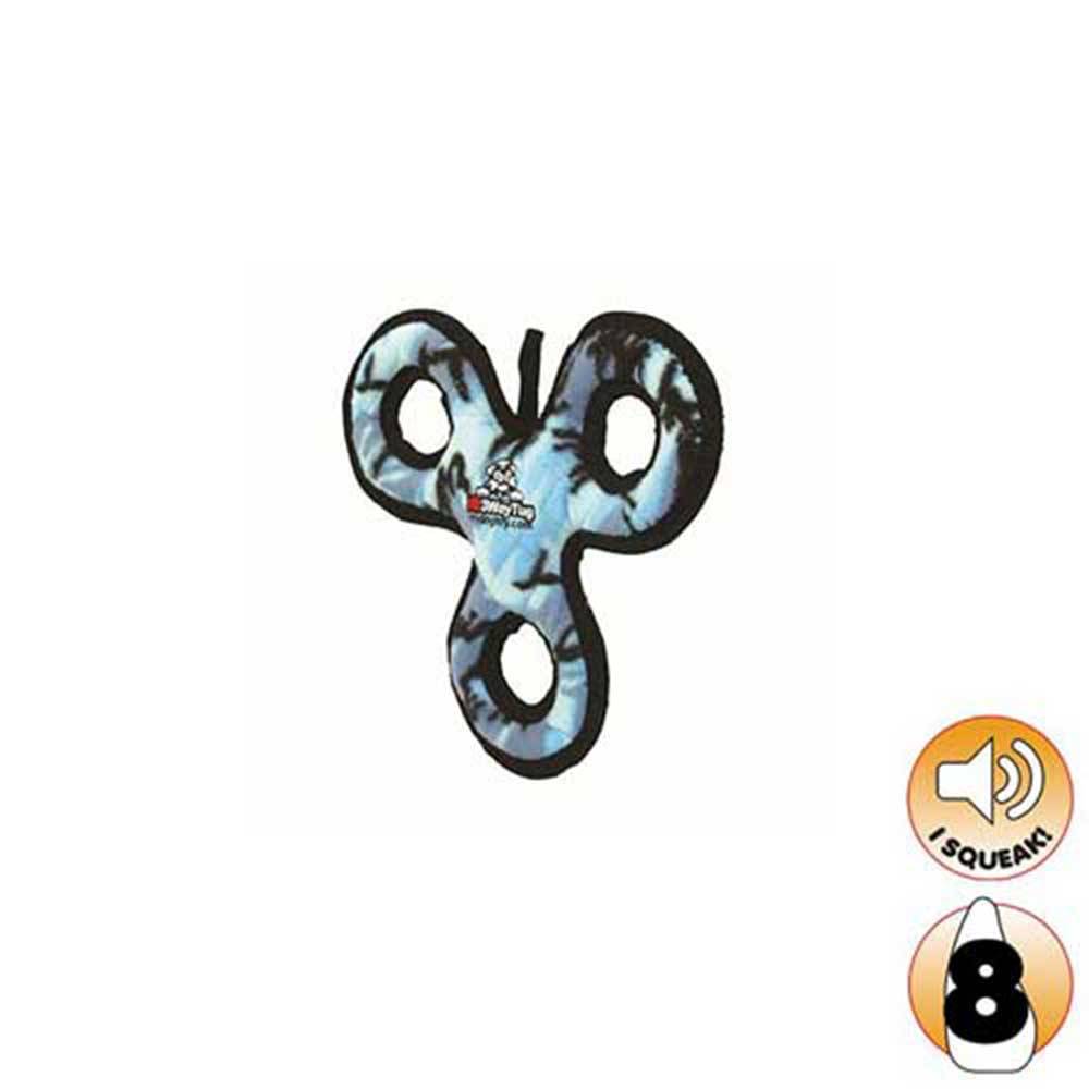 Tuffy Junior 3WayTug dog toy featuring a durable three-section design in vibrant colors, perfect for fetching and tugging.