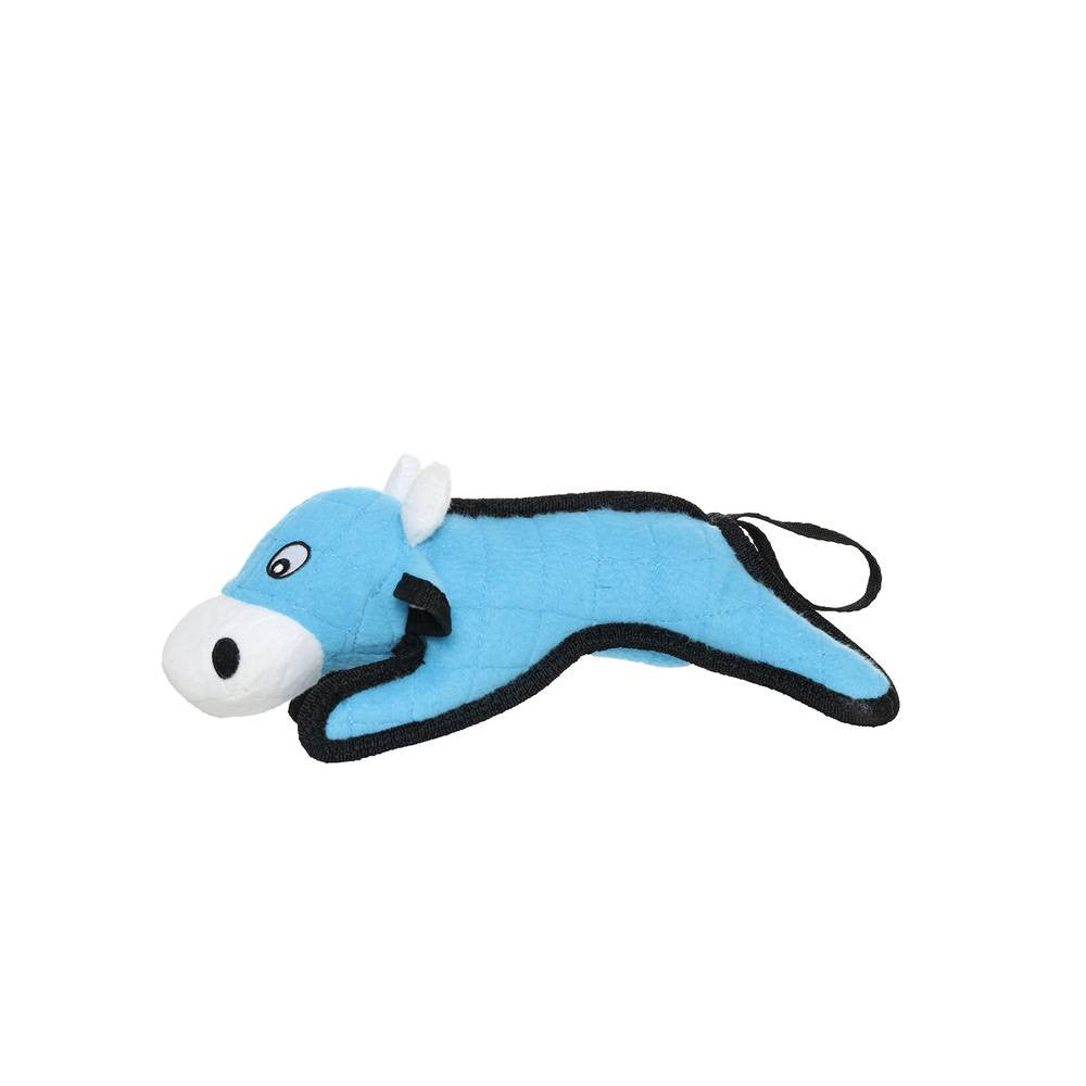 Tuffy Junior Barnyard Cow dog toy, featuring a soft fleece exterior and durable construction for small to medium dogs.
