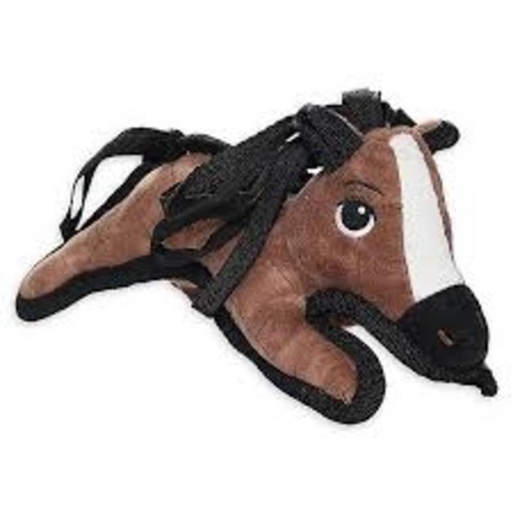 Tuffy Junior Barnyard Pony dog toy with soft fleece exterior and durable layers, designed for small to medium dogs.