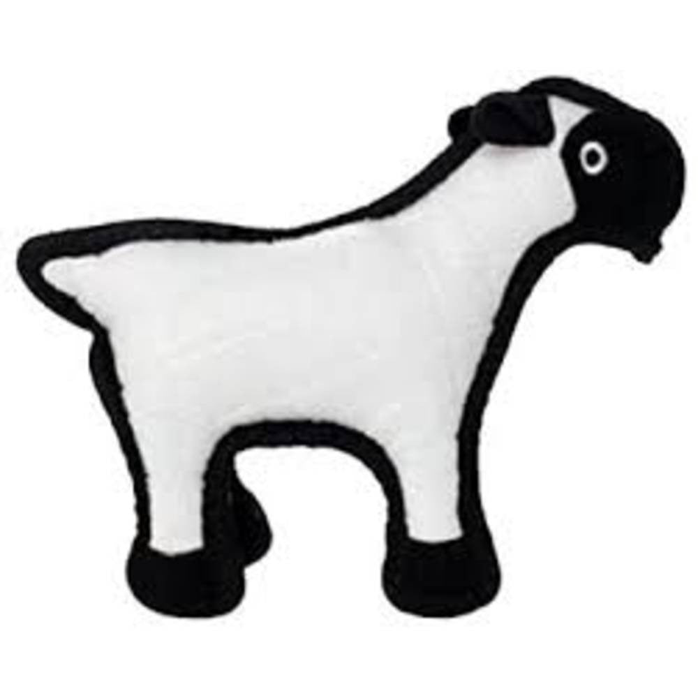 Tuffy Junior Barnyard Sheep dog toy with soft fleece exterior and durable layers, designed for small to medium dogs.