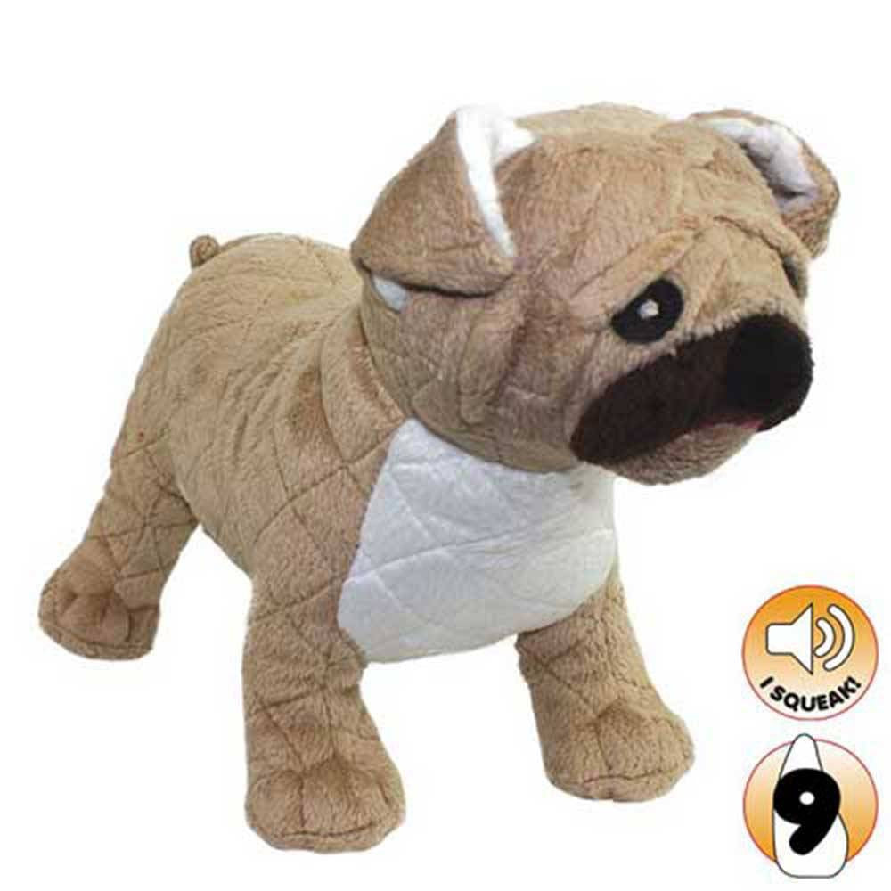 Tuffy Mighty Farm Series Pug Dog Toy featuring durable plush material and a squeaker, designed for interactive play.