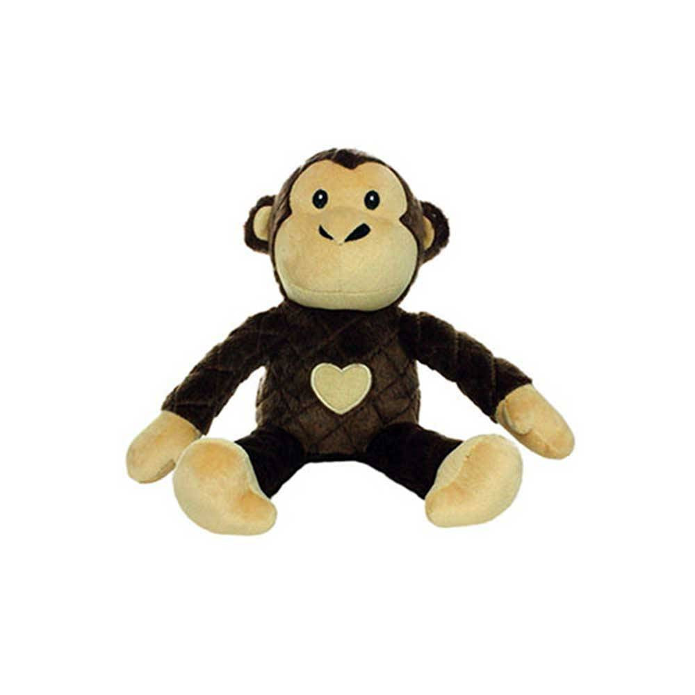 Tuffy Mighty Safari Series Max The Monkey Dog Toy in brown, featuring a durable design with sewn edges and a friendly monkey face.