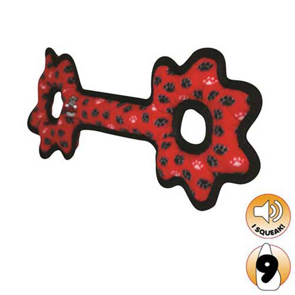 Tuffy Ultimate Tug-O-Gear dog toy featuring multiple layers, squeakers, and durable stitching for medium to large dogs.