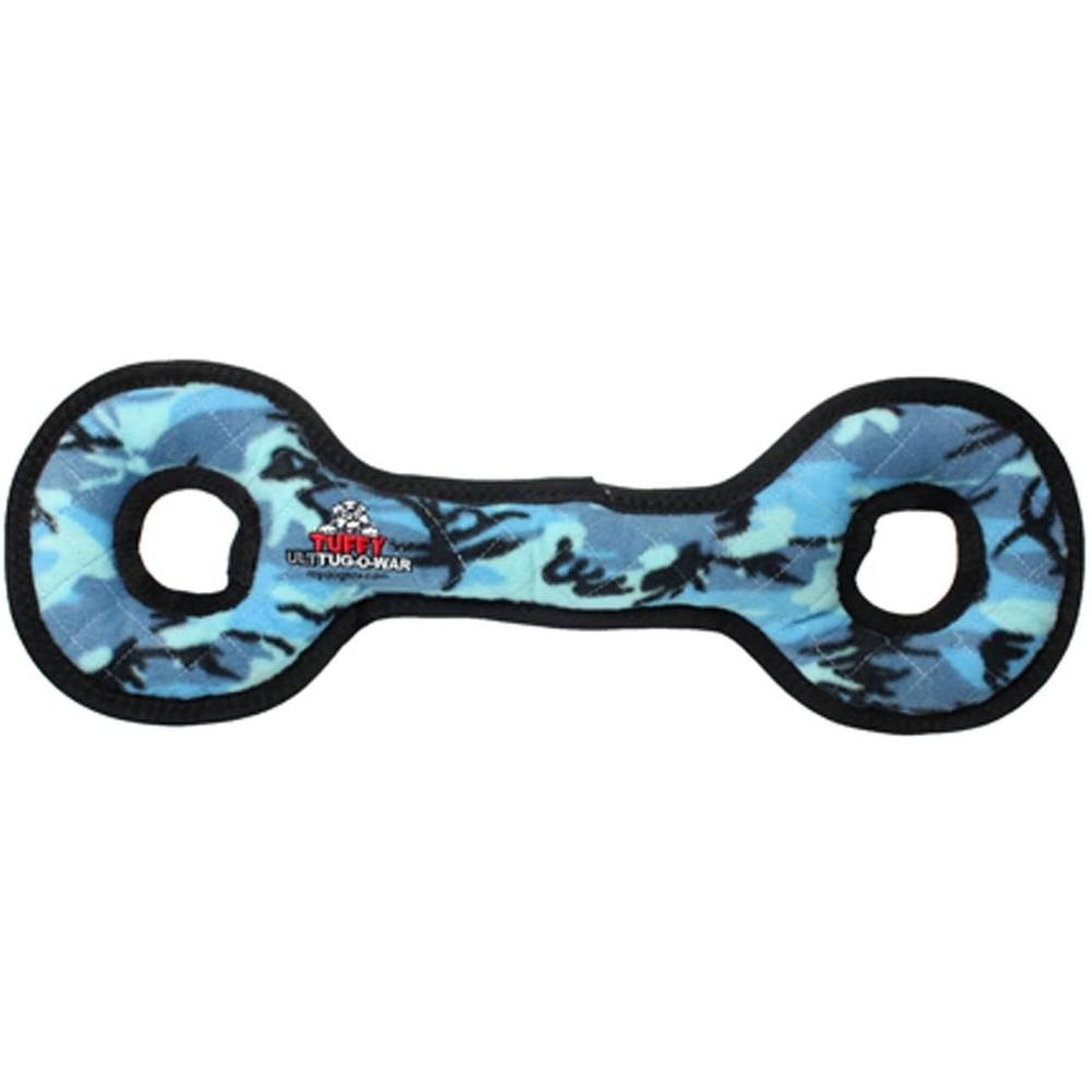 Tuffy Ultimate Tug-O-War dog toy featuring multiple layers, three squeakers, and durable stitching, designed for medium to large dogs.