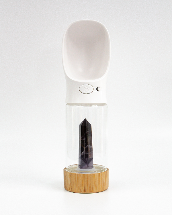 Urban Oasis crystal-infused water bottle with natural crystals, eco-friendly design, perfect for hydration on-the-go.