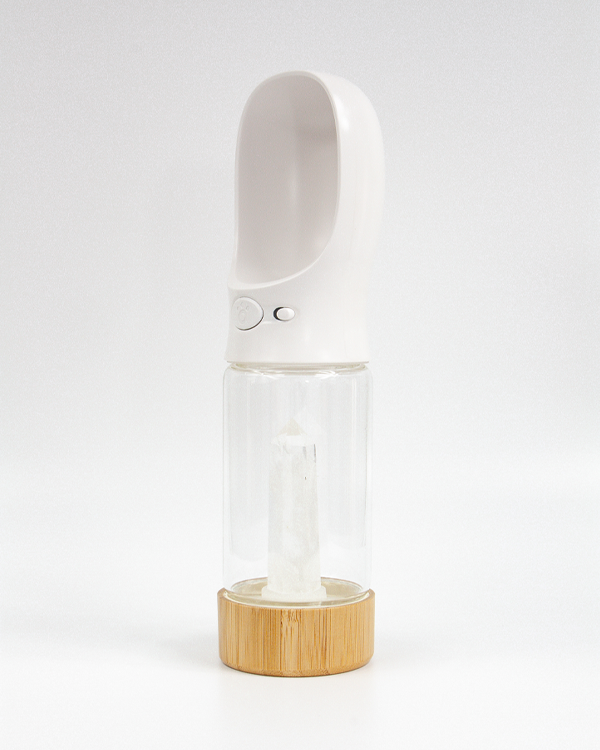 Urban Oasis crystal-infused water bottle with natural crystals, eco-friendly design, perfect for hydration on-the-go.