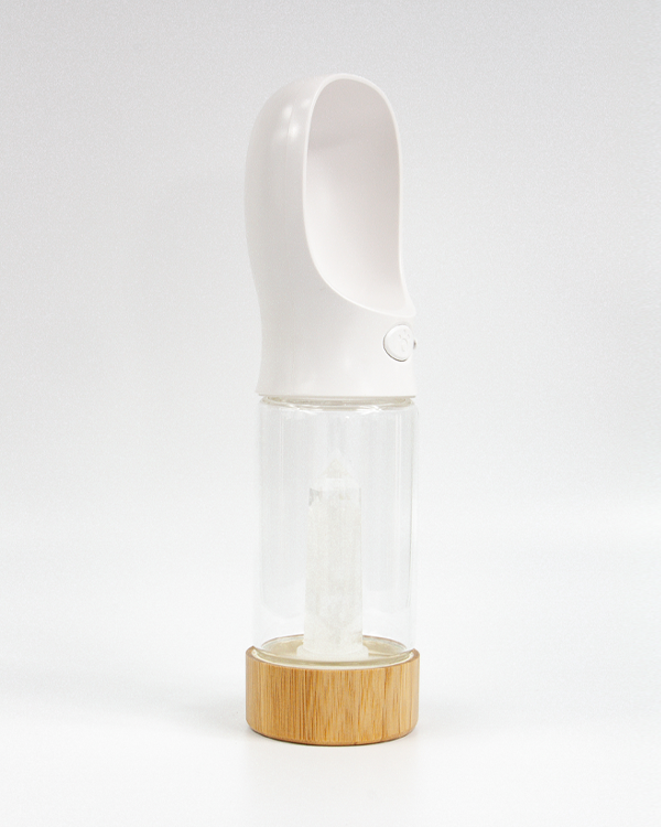 Urban Oasis crystal-infused water bottle with natural crystals, eco-friendly design, perfect for hydration on-the-go.