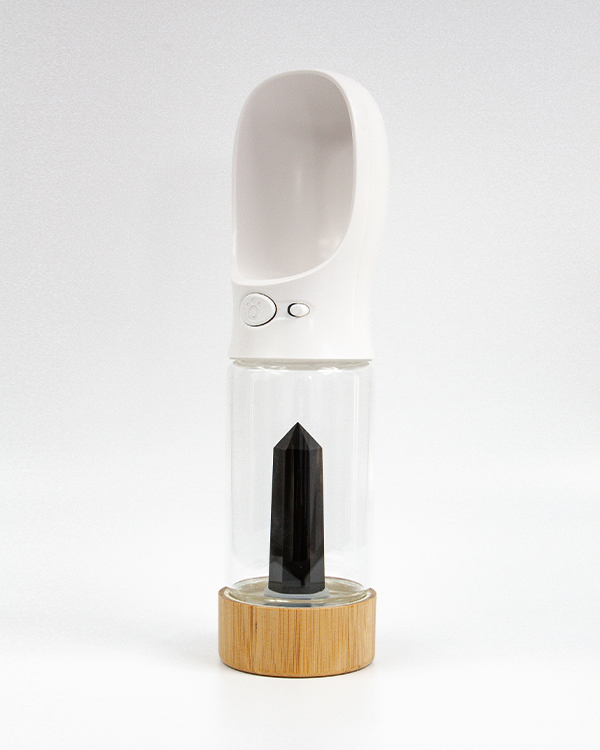 Urban Oasis crystal-infused water bottle with natural crystals, eco-friendly design, perfect for hydration on-the-go.