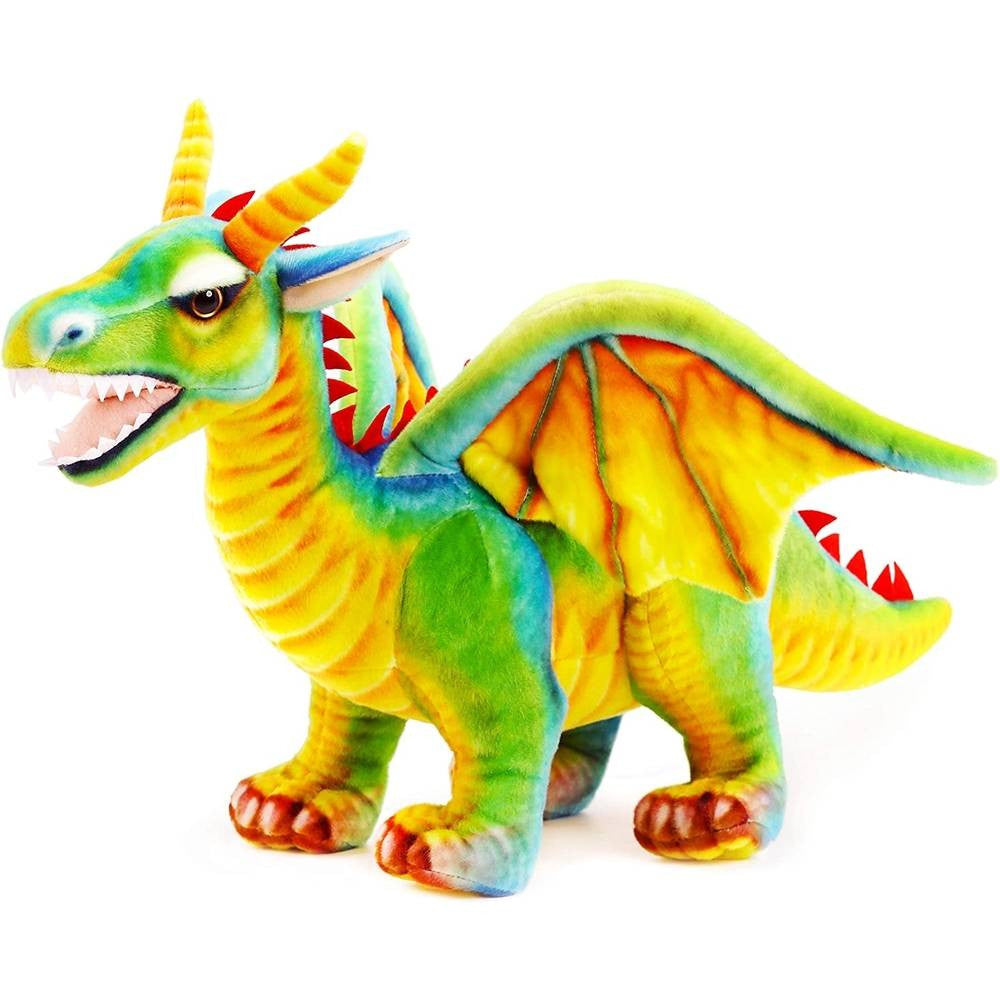 VIAHART Drevnar the Dragon plush toy with colorful scales, measuring 26 inches, perfect for cuddling and imaginative play.