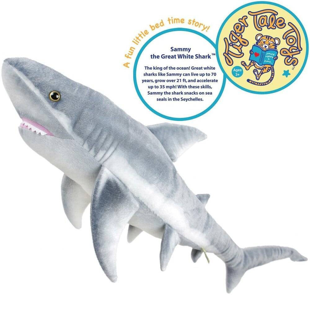 Viahart Sammy the Shark plush toy, measuring 33.5 inches, featuring soft fabric and a cute design, perfect for cuddling and imaginative play.