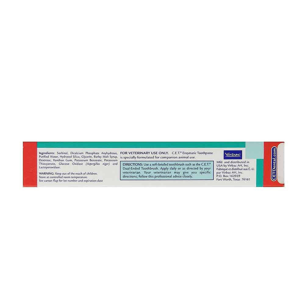 Tube of Virbac C.E.T Enzymatic Toothpaste for Dogs and Cats in malt flavor, designed for effective oral hygiene.