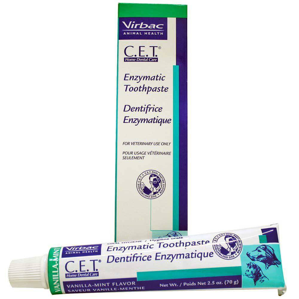 Virbac C.E.T Enzymatic Toothpaste for Dogs and Cats in Vanilla-Mint flavor, designed for effective oral hygiene.