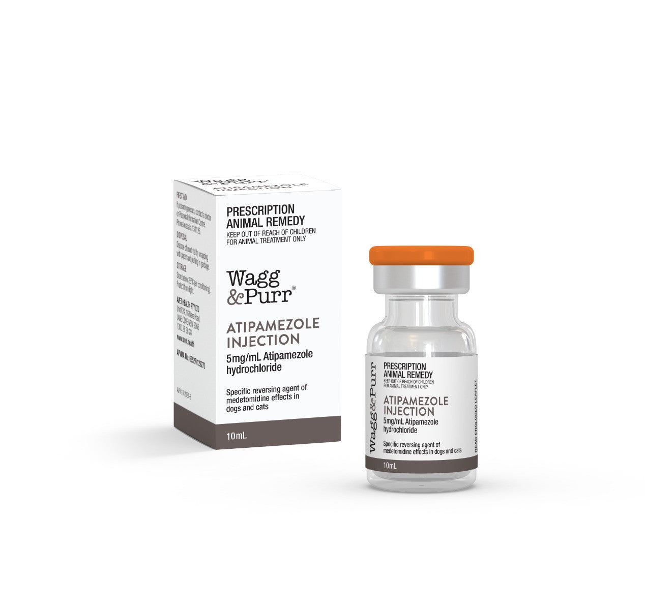 Wagg & Purr Atipamezole Injection 10ml vial for dogs and cats, designed for rapid sedation reversal.