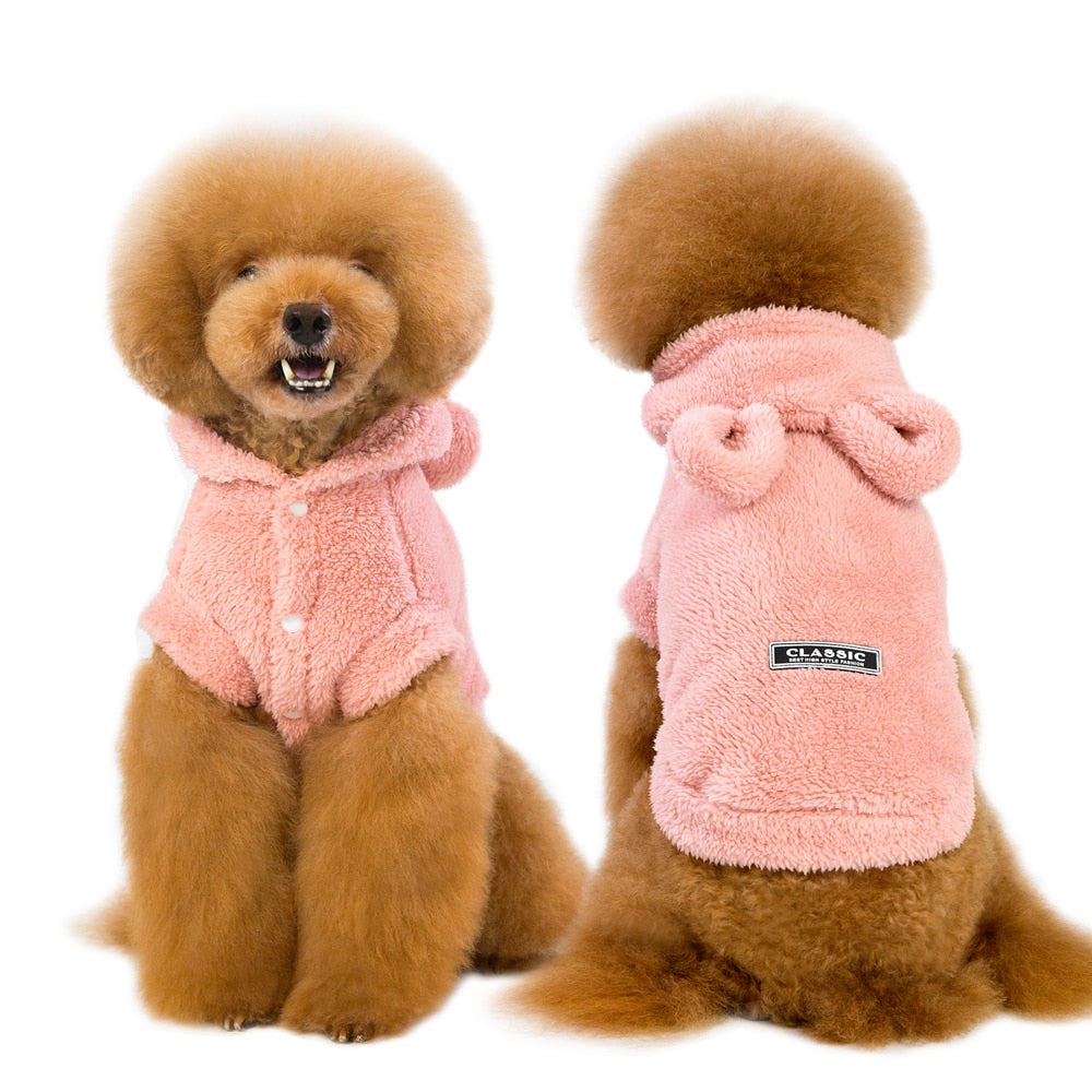 Warm Cat Clothes in gray and pink, designed for small and medium pets, made from soft cotton material for winter comfort.