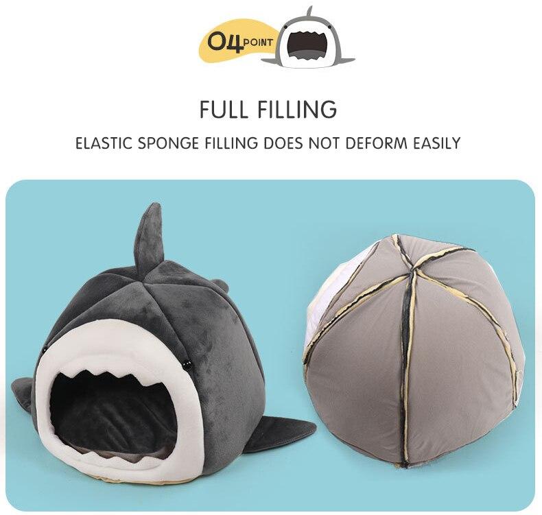 Warm Pet Dog Bed in shark shape, made of breathable cotton, perfect for winter comfort for cats and dogs.