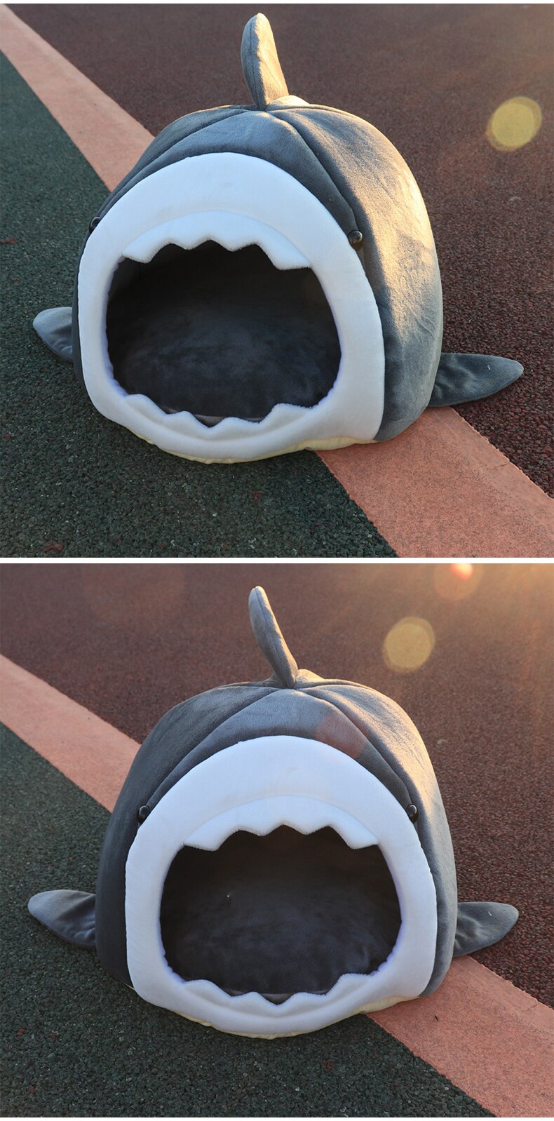 Warm Pet Dog Bed in shark shape, made of breathable cotton, perfect for winter comfort for cats and dogs.