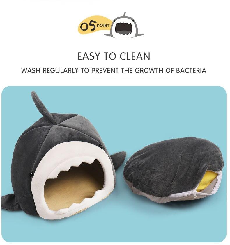 Warm Pet Dog Bed in shark shape, made of breathable cotton, perfect for winter comfort for cats and dogs.