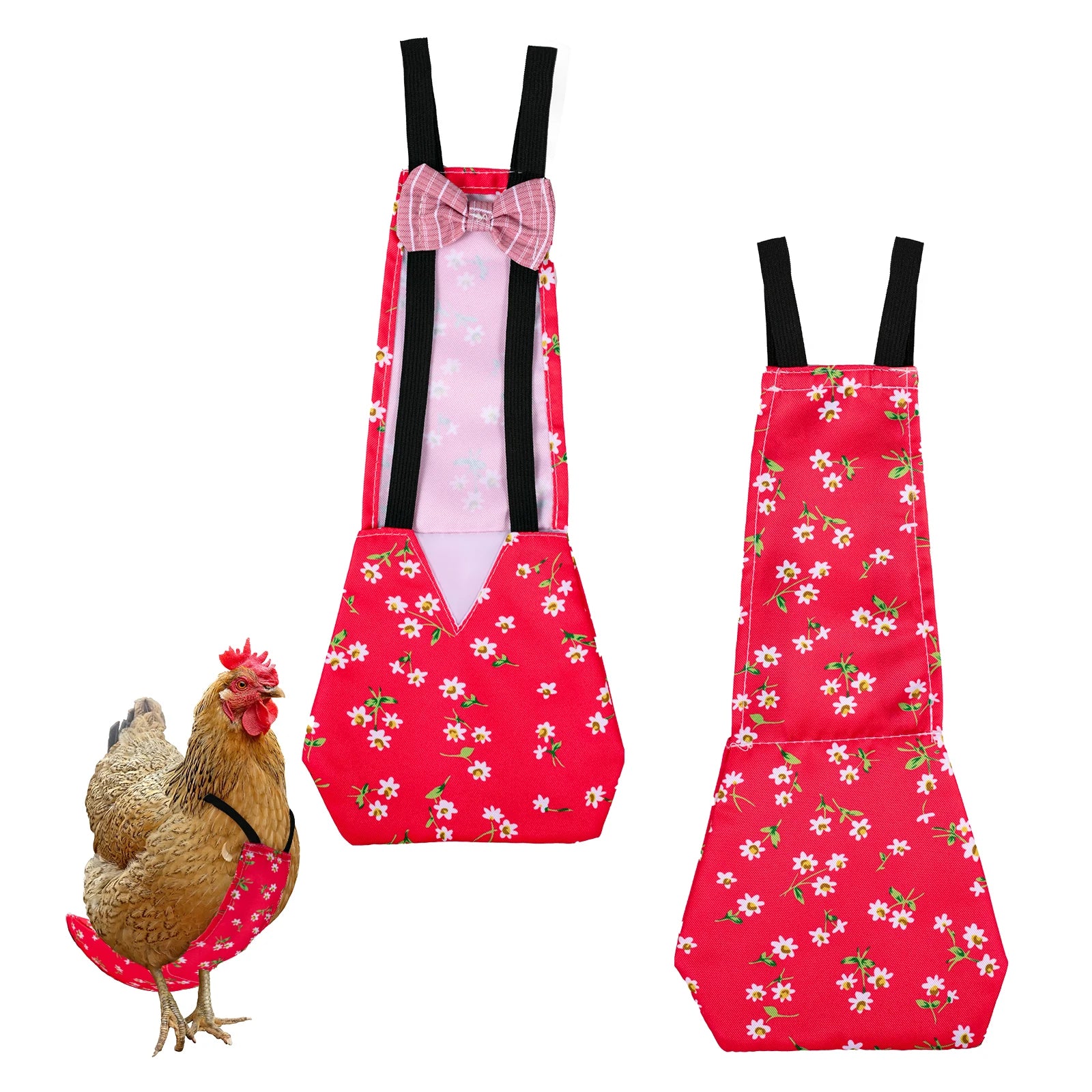 A vibrant red washable adjustable duck diaper featuring a floral pattern and bowknot design, suitable for chickens and geese.