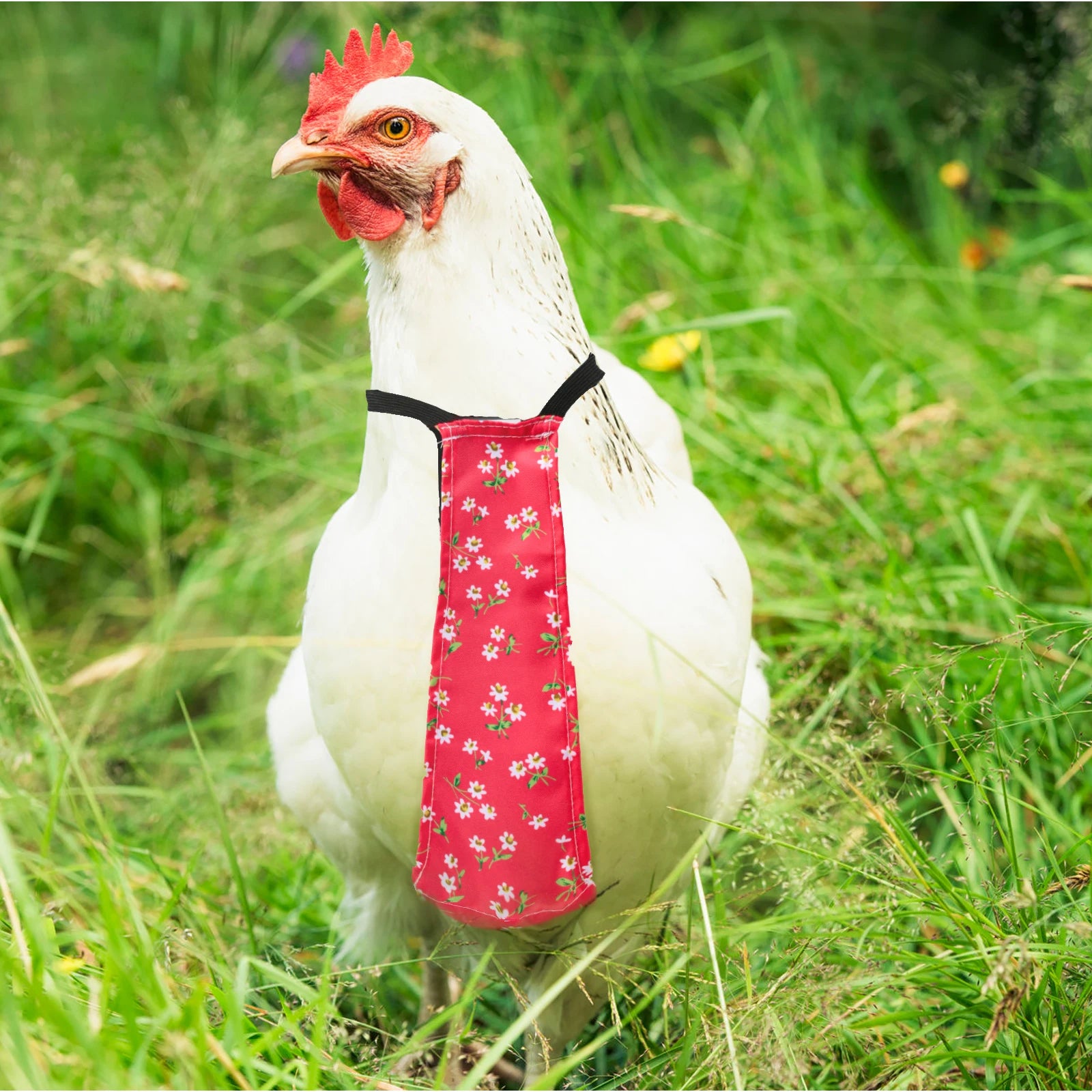 A vibrant red washable adjustable duck diaper featuring a floral pattern and bowknot design, suitable for chickens and geese.