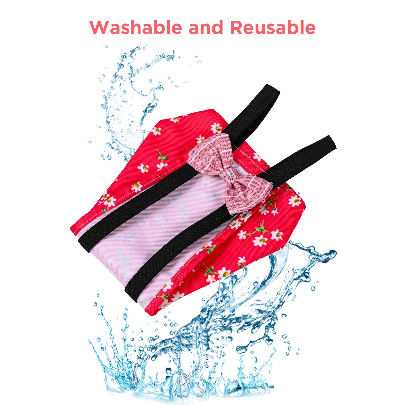 A vibrant red washable adjustable duck diaper featuring a floral pattern and bowknot design, suitable for chickens and geese.