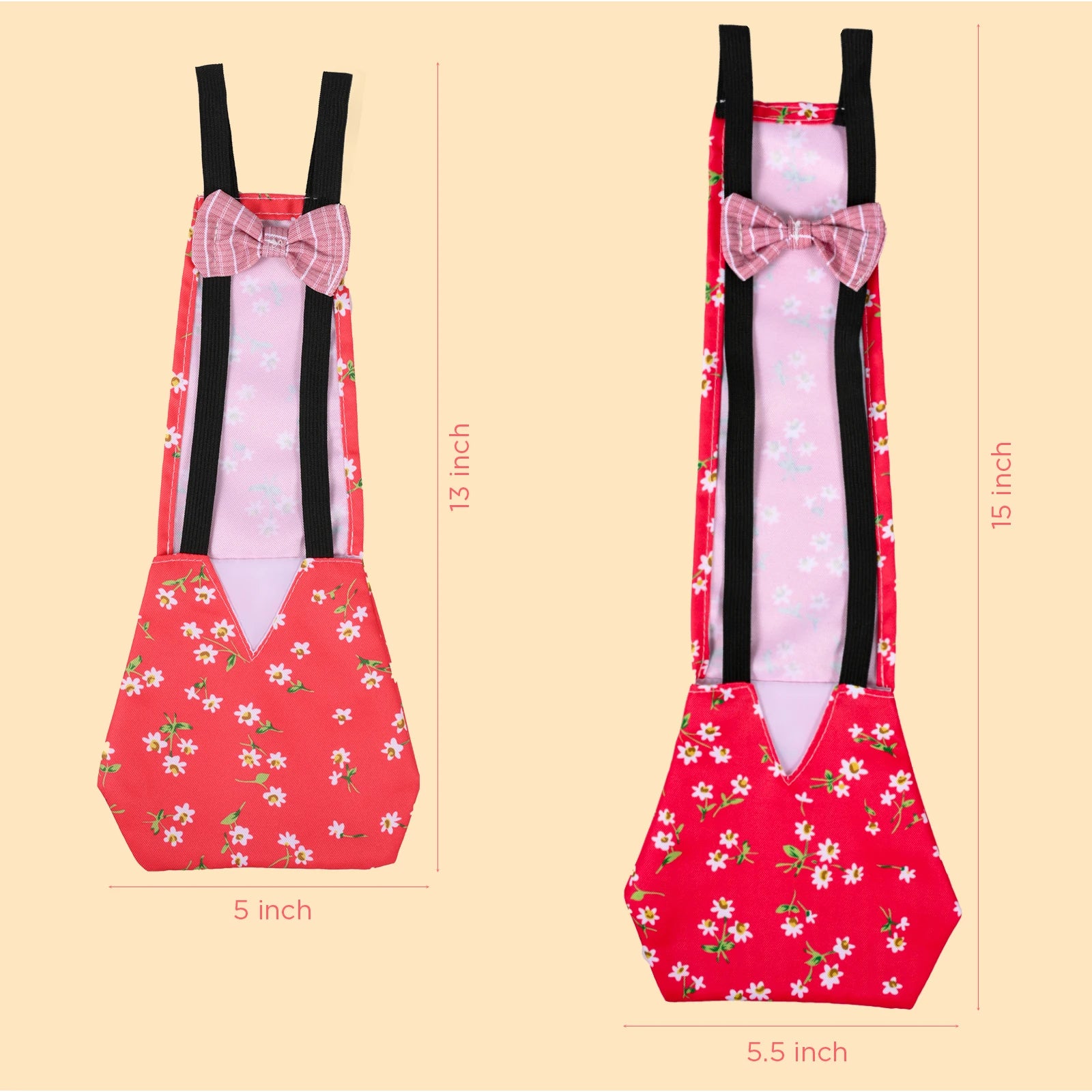 A vibrant red washable adjustable duck diaper featuring a floral pattern and bowknot design, suitable for chickens and geese.