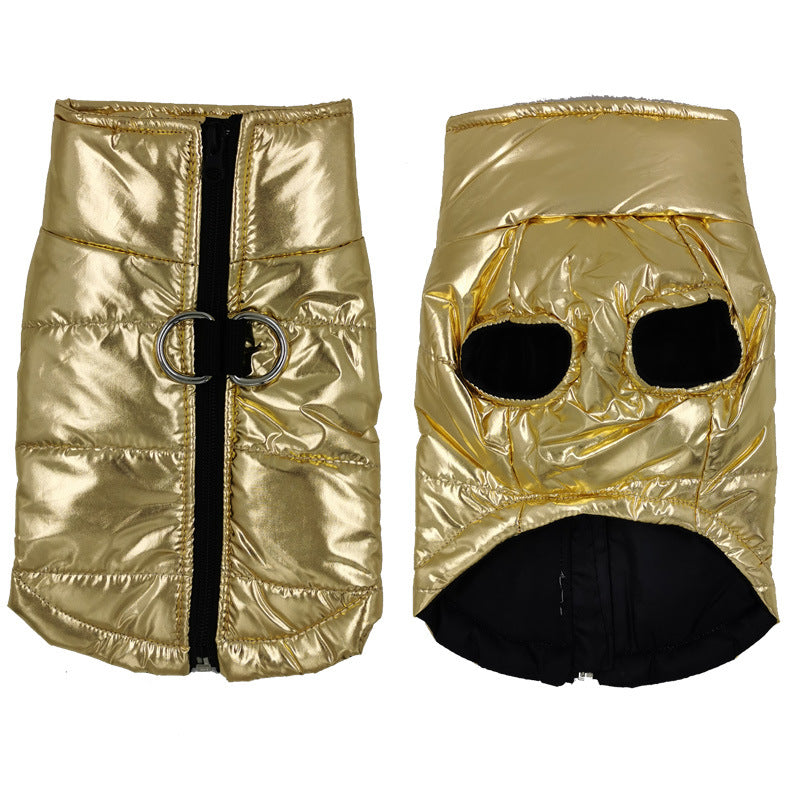 A stylish waterproof jacket for dogs and cats, featuring a warm vest design suitable for winter wear, available in various sizes.