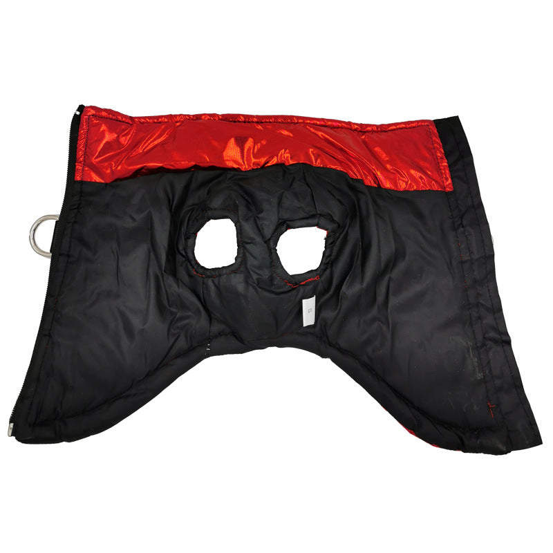 A stylish waterproof jacket for dogs and cats, featuring a warm vest design suitable for winter wear, available in various sizes.