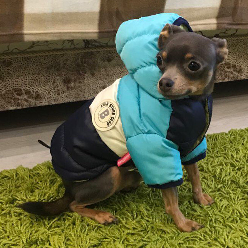 A stylish waterproof jacket for dogs and cats, featuring a warm vest design suitable for winter wear, available in various sizes.
