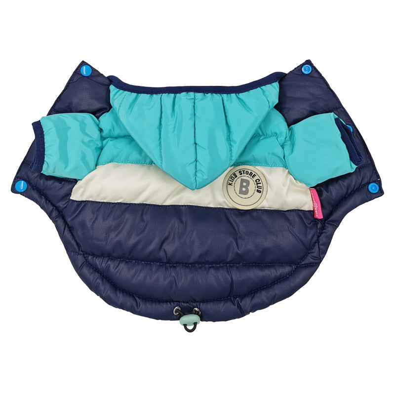 A stylish waterproof jacket for dogs and cats, featuring a warm vest design suitable for winter wear, available in various sizes.