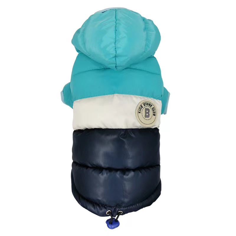 A stylish waterproof jacket for dogs and cats, featuring a warm vest design suitable for winter wear, available in various sizes.