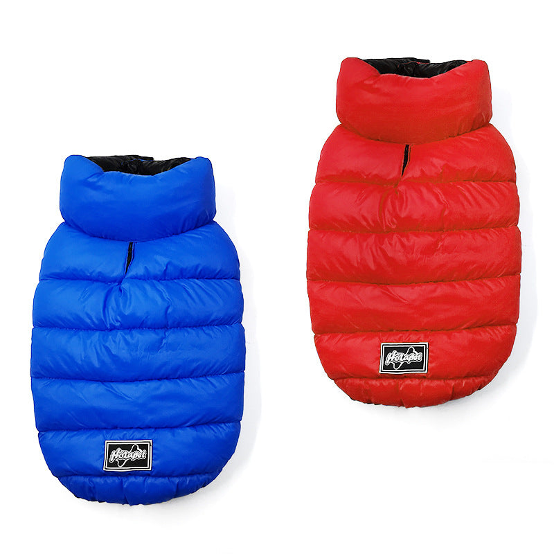 A stylish waterproof jacket for dogs and cats, showcasing its warm vest design and durable material, perfect for winter outings.