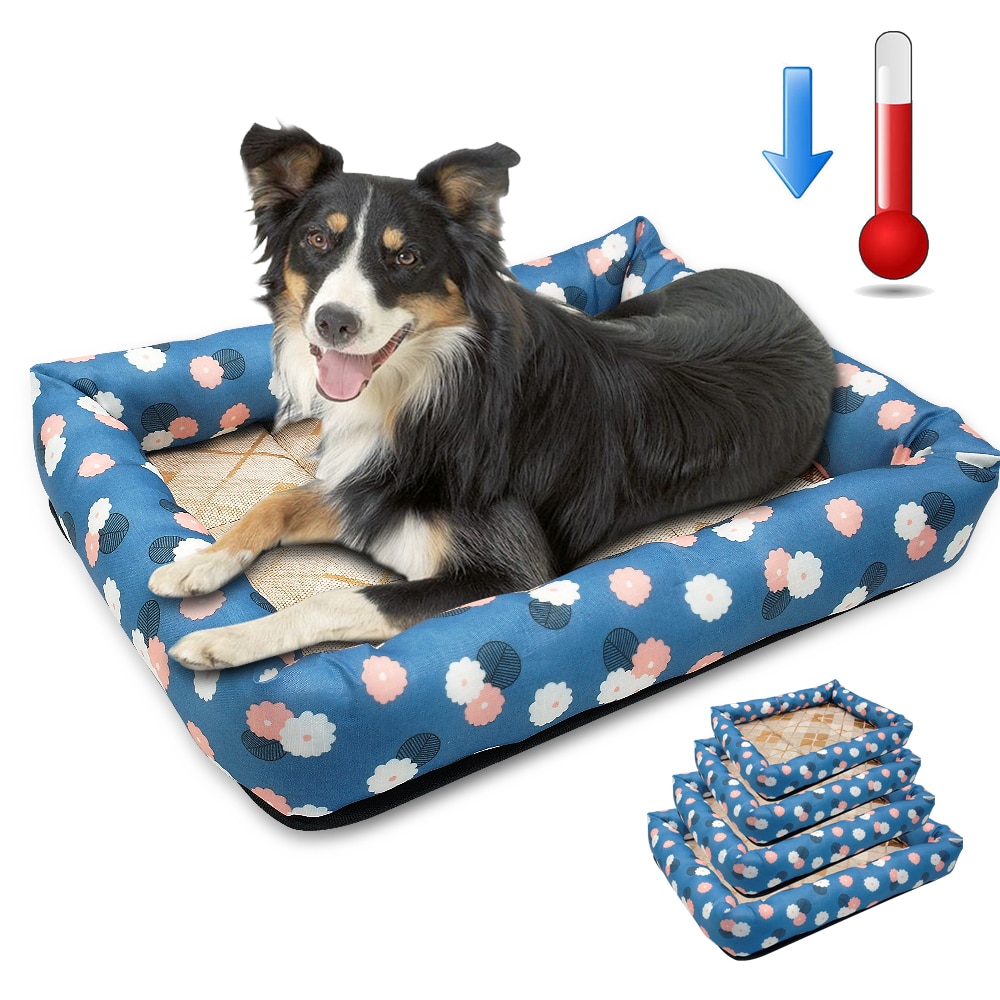 Dog on a cooling pet bed.
