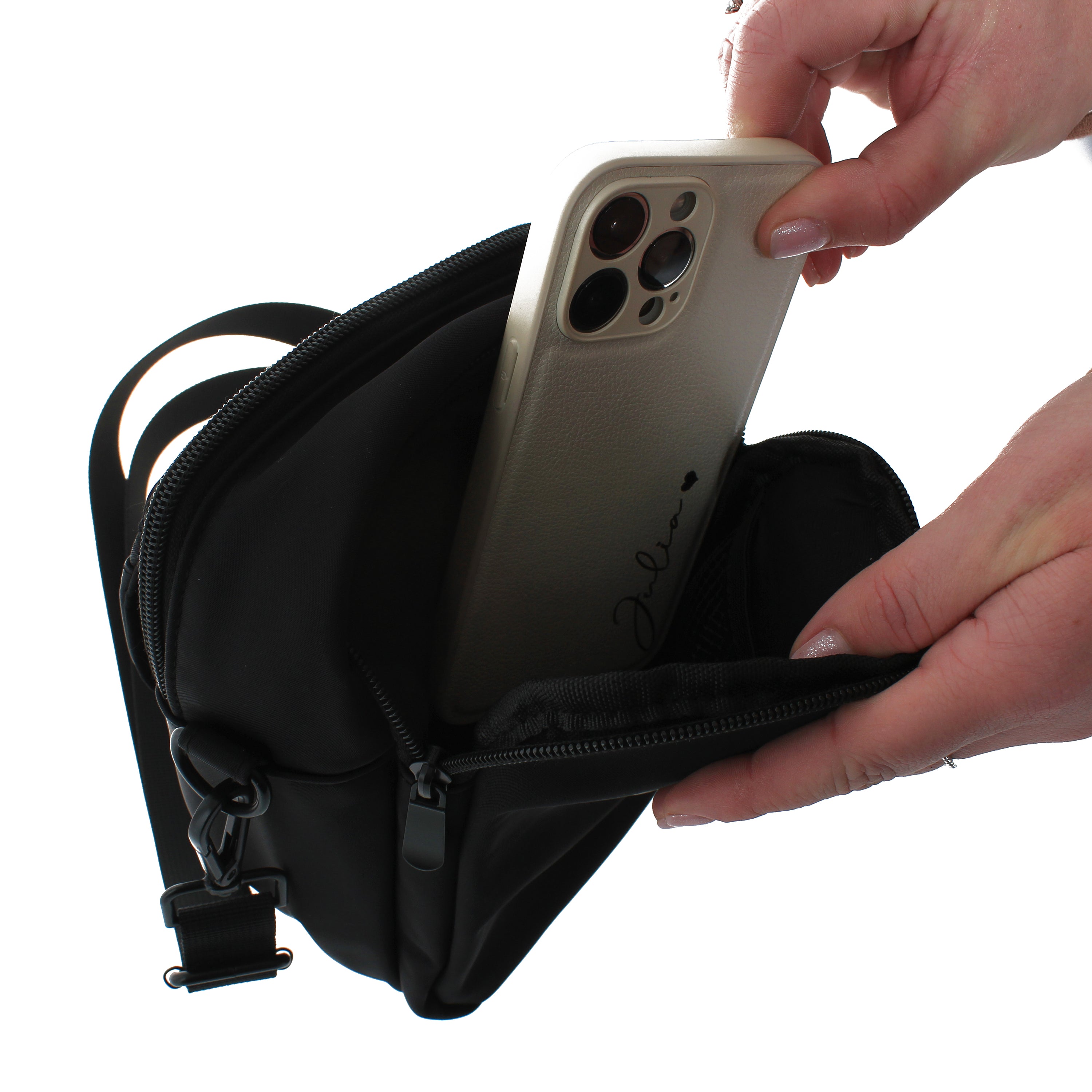 A stylish waterproof dog walking bag with multiple compartments, designed for pet owners to keep essentials organized during walks.