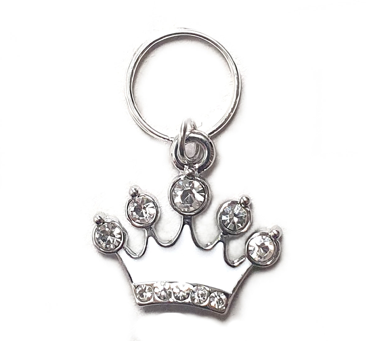 White Crown Small Pet Collar Charm featuring white enamel and sparkling crystals, designed for small pets.