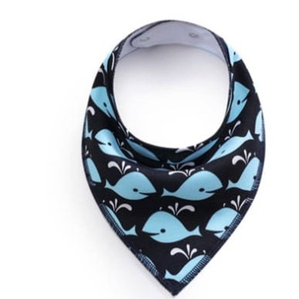 Wiggles Colourful Cotton Triangle Dog Bandana featuring a Blue Whale design, perfect for stylish pets of all sizes.