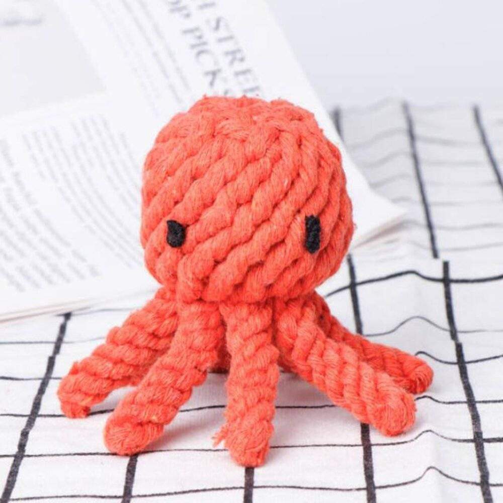 Wiggles Knot Cotton Rope Dog Toy in the shape of an octopus, colorful and durable, designed for small to medium-sized dogs.