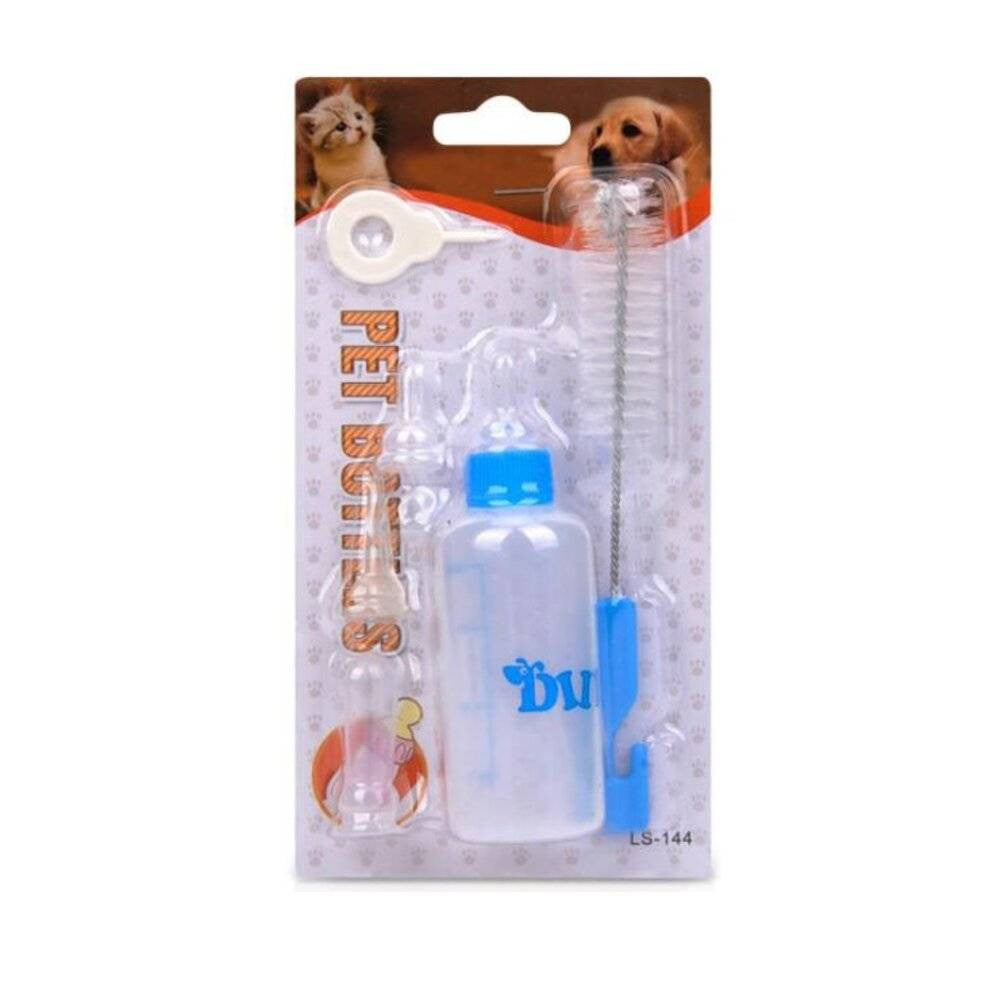 Wiggles Pet Dog Nursing Feeding Bottle with a soft pacifier and cleaning brush, designed for safe and comfortable feeding.