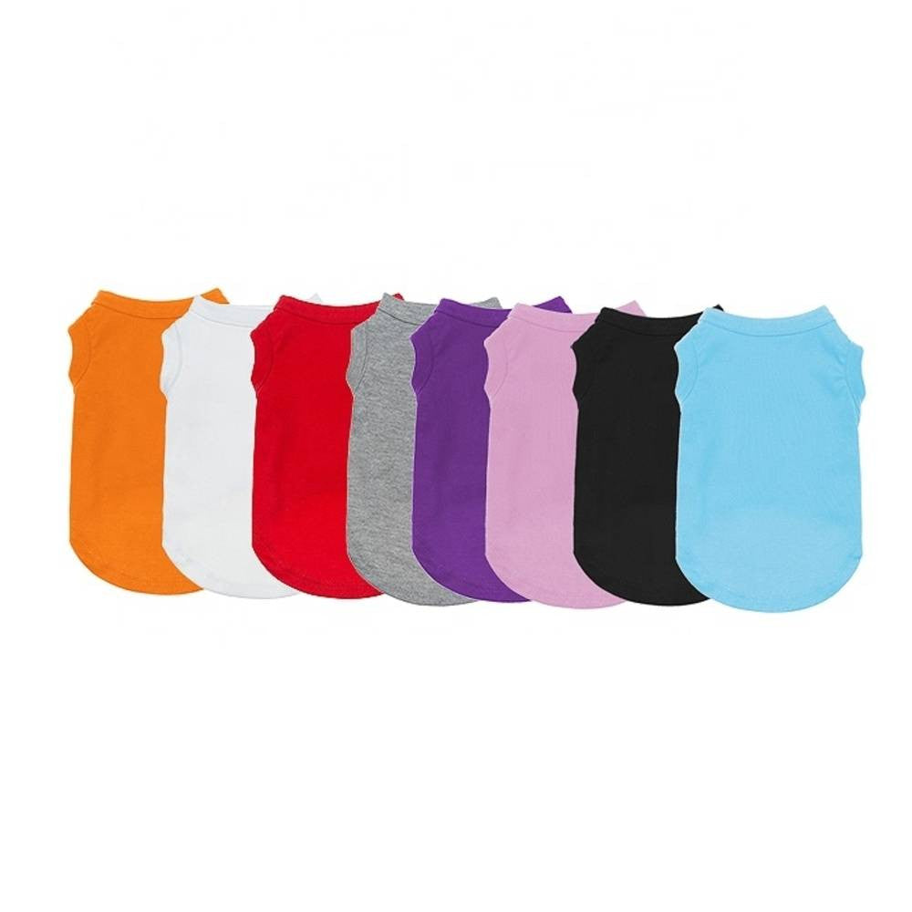Wiggles Plain Pet Summer Clothes Cotton Blank Dog T Shirt in various colors, showcasing its soft fabric and stylish design.
