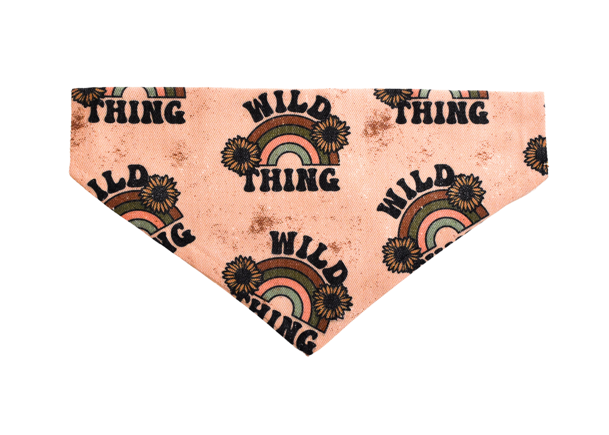 A colorful Wild Thing Bandana for dogs, made from durable canvas fabric, showcasing unique patterns and a slip-on design for easy wear.