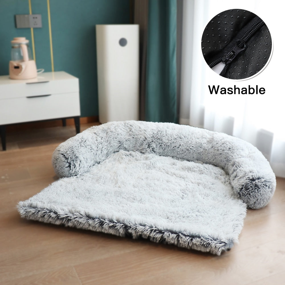 Winter Large Dog Sofa Bed with plush removable cover, designed for comfort and warmth for pets of all sizes.