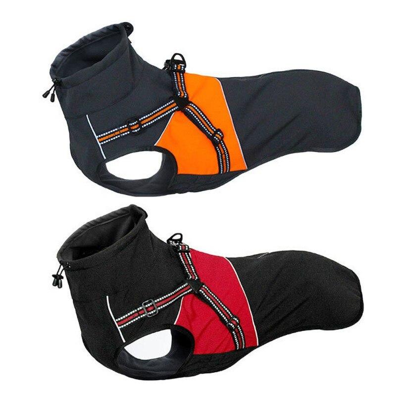 A small dog wearing a waterproof winter vest jacket, showcasing its stylish solid design and warm cotton material, perfect for cold weather.