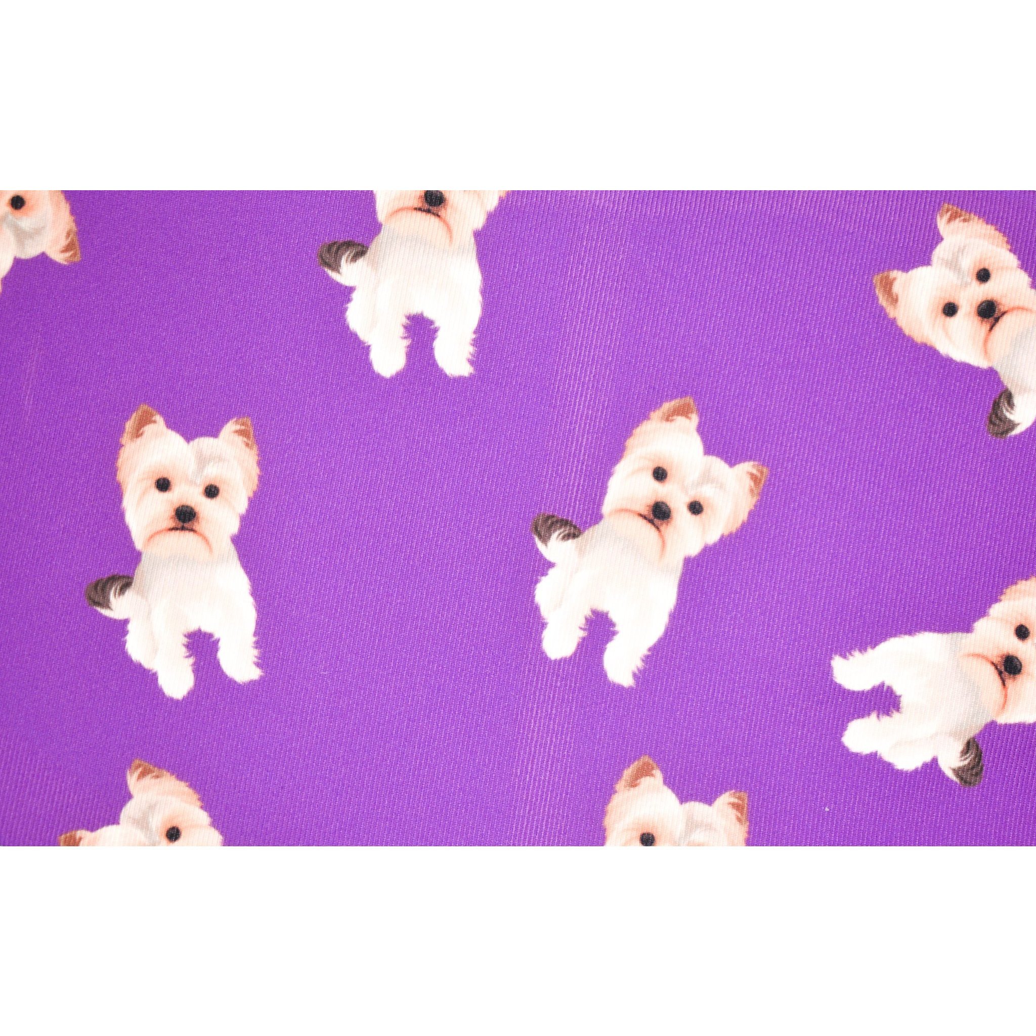 A handmade Yorkie face cover featuring a soft organic cotton interior and durable polyester exterior, available in various sizes.