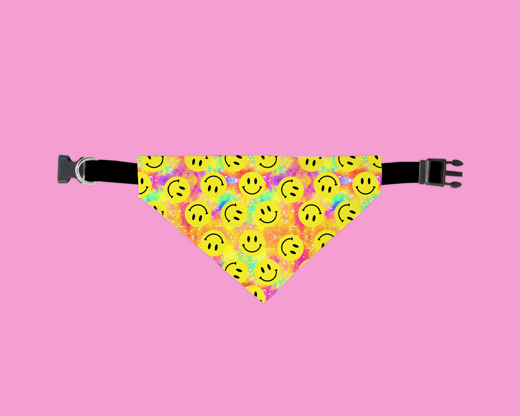 A colorful You Make Me Happy Bandana for dogs, featuring a slip-on design and made from ultra-soft polyester fabric, perfect for stylish pets.