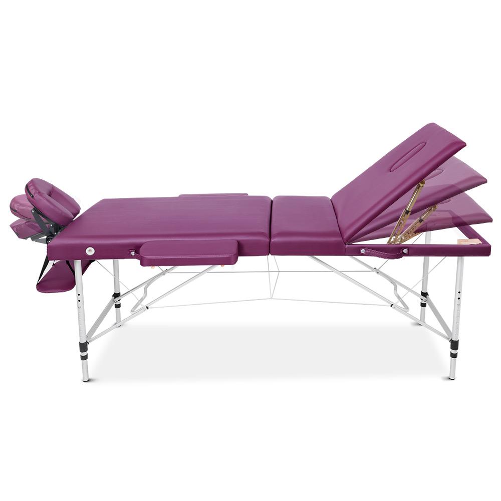 Zenses 3 Fold Portable Aluminium Massage Table in violet color, showcasing its sturdy design and adjustable features.