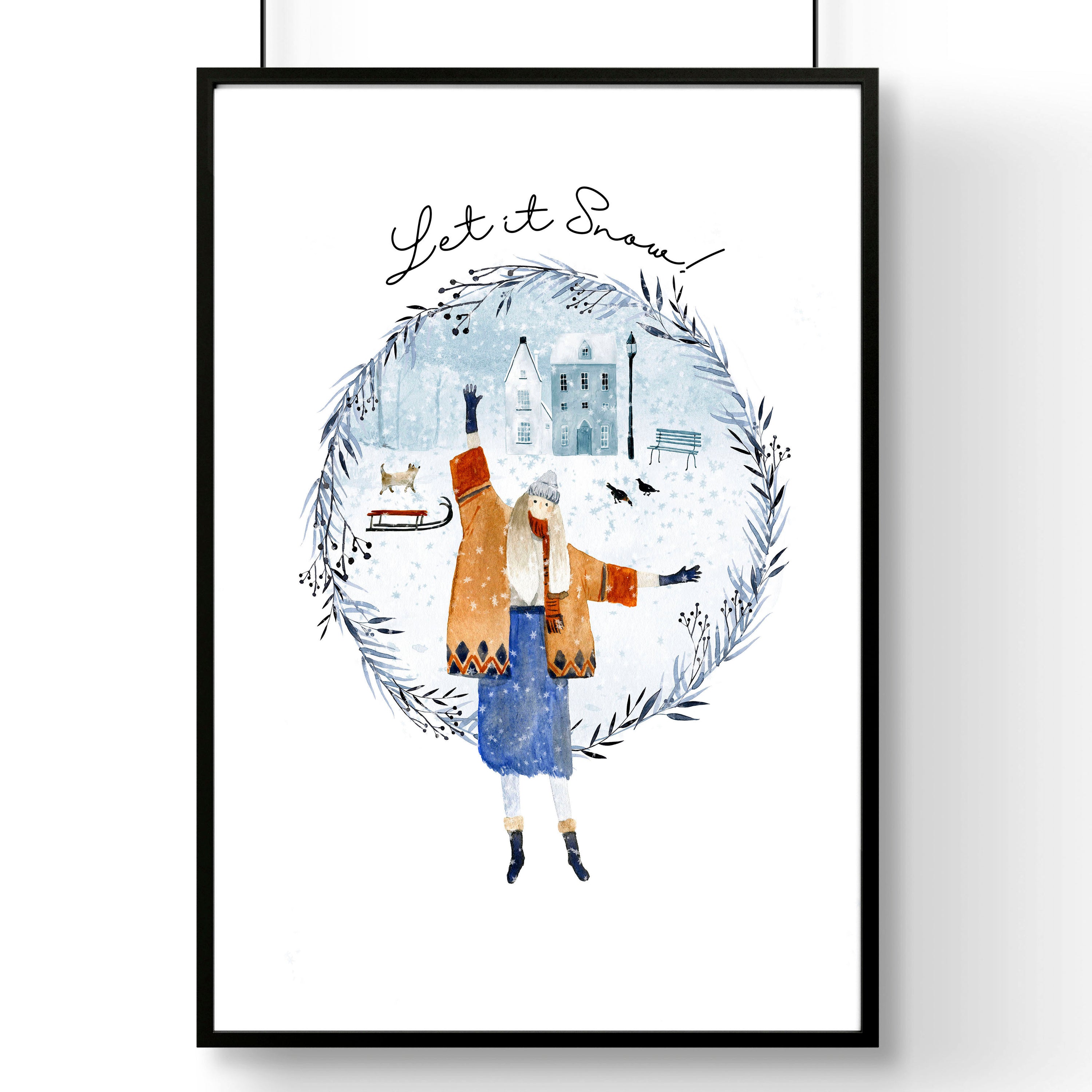 A vibrant Christmas wall art print featuring intricate holiday designs, perfect for festive home decor.