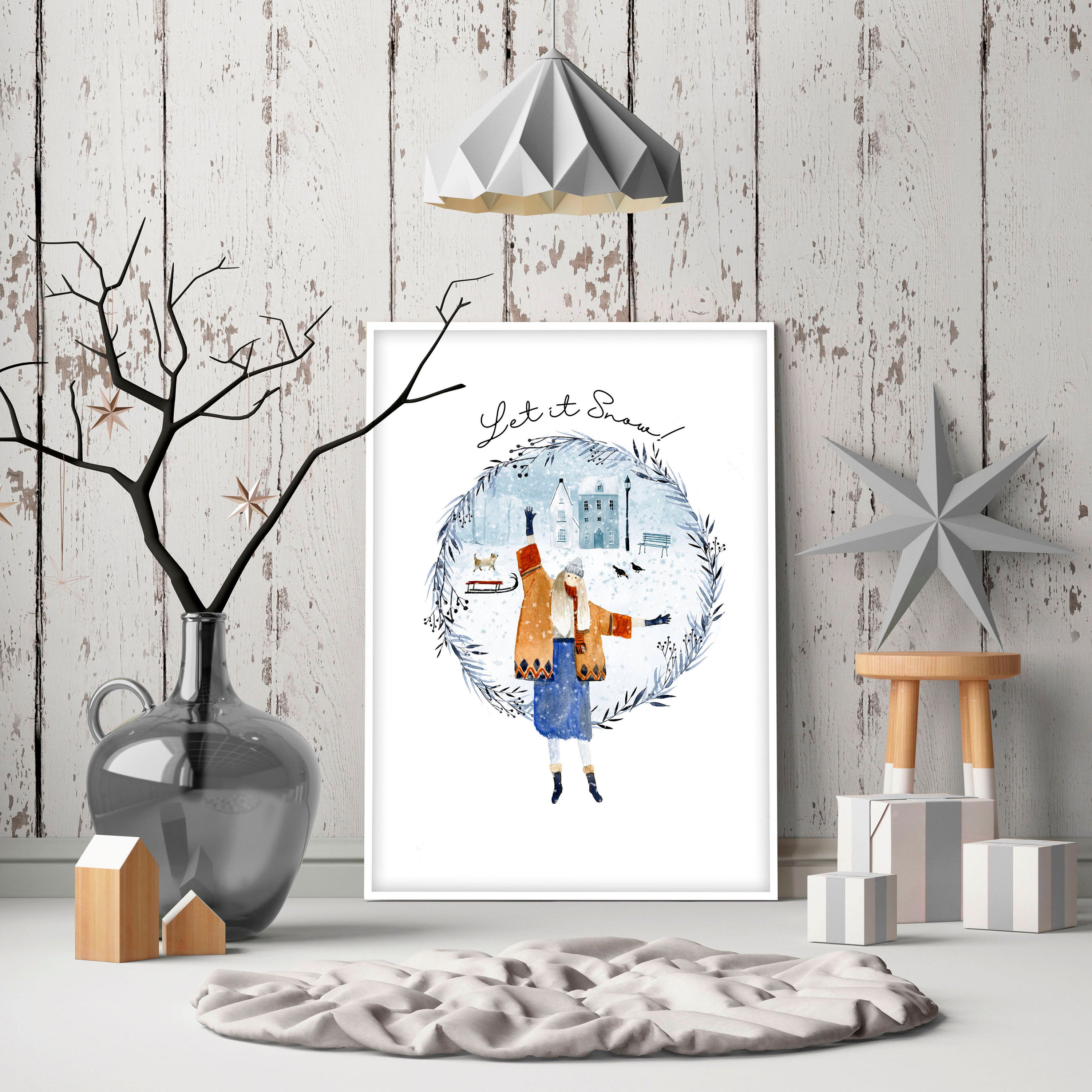 A vibrant Christmas wall art print featuring intricate holiday designs, perfect for festive home decor.